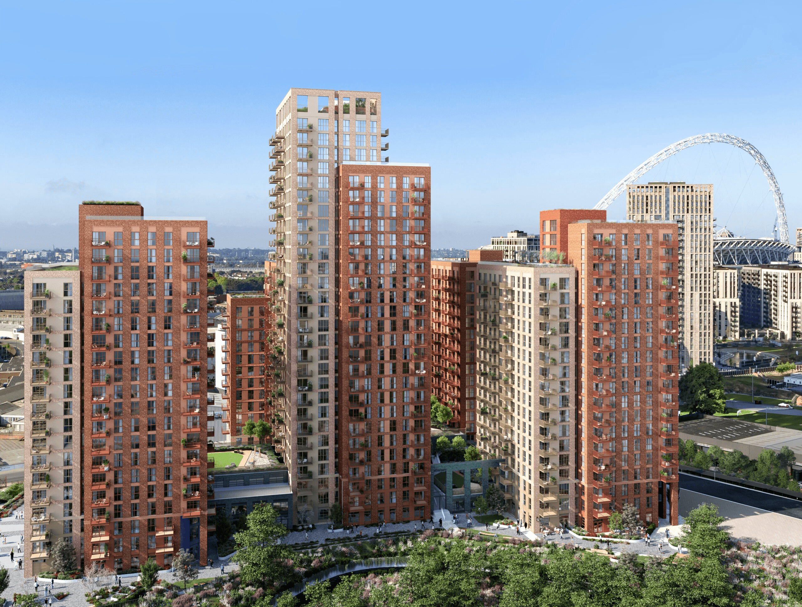 Aerial view of Fulton & Fifth project site